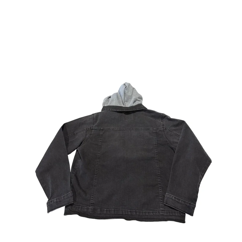 The Childrens Place Kids Black Denim‎ Hooded Trucker Jacket Size L 10/12